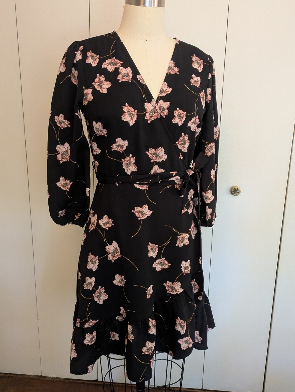 Black Floral Wrap Dress